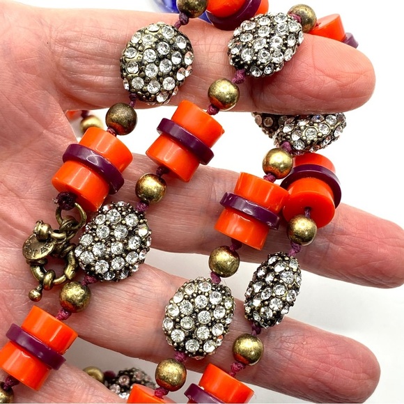 J.CREW Necklace Rhinestone Red Lucite Beads - Picture 2 of 8